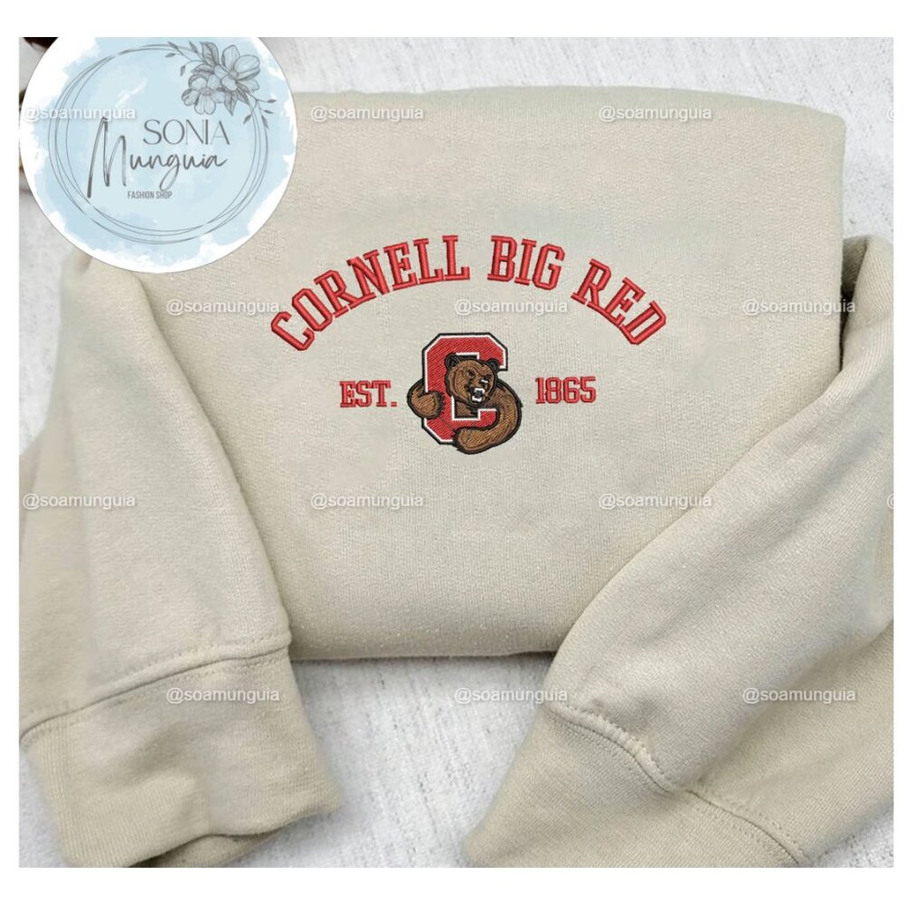 Cornell Big Red Est. 1865 Embroidered NCAA University Sweatshirt shirt sand